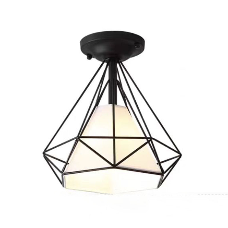 1 Light Geometric Semi Flush Ceiling Light Minimal Fabric Semi Mount Lighting