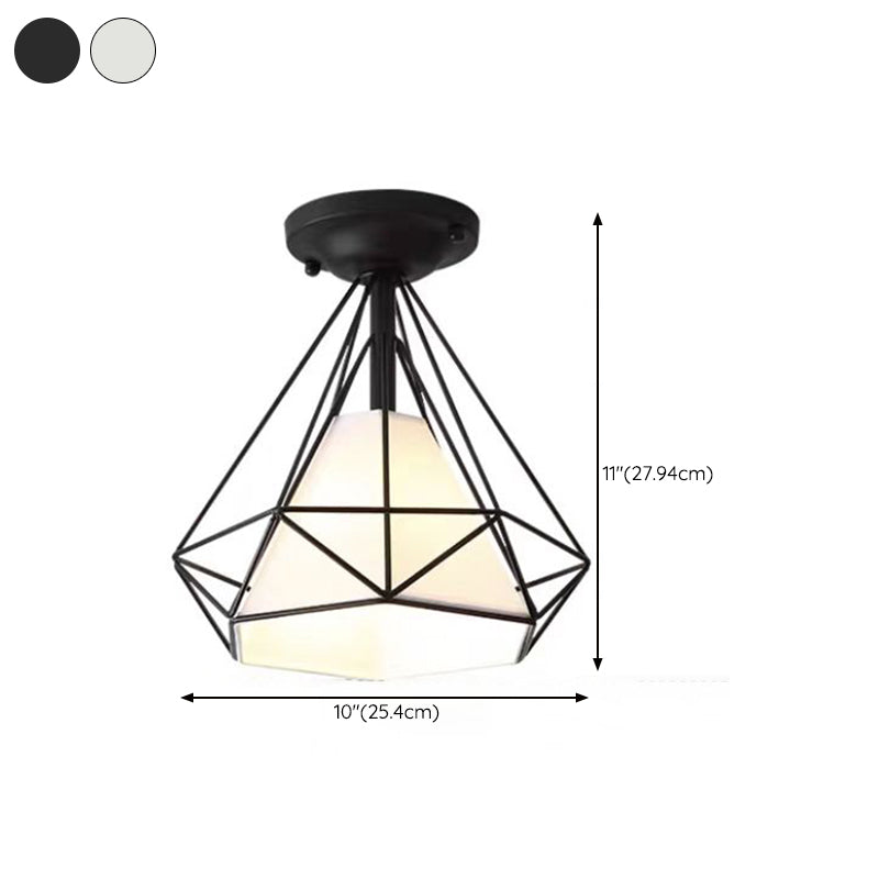 1 Light Geometric Semi Flush Ceiling Light Minimal Fabric Semi Mount Lighting