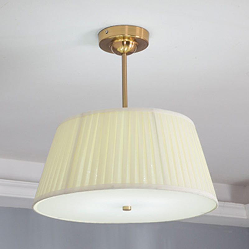 Drum Semi Flush Mount Chandelier Modern Fabric Semi Flush Light in Beige