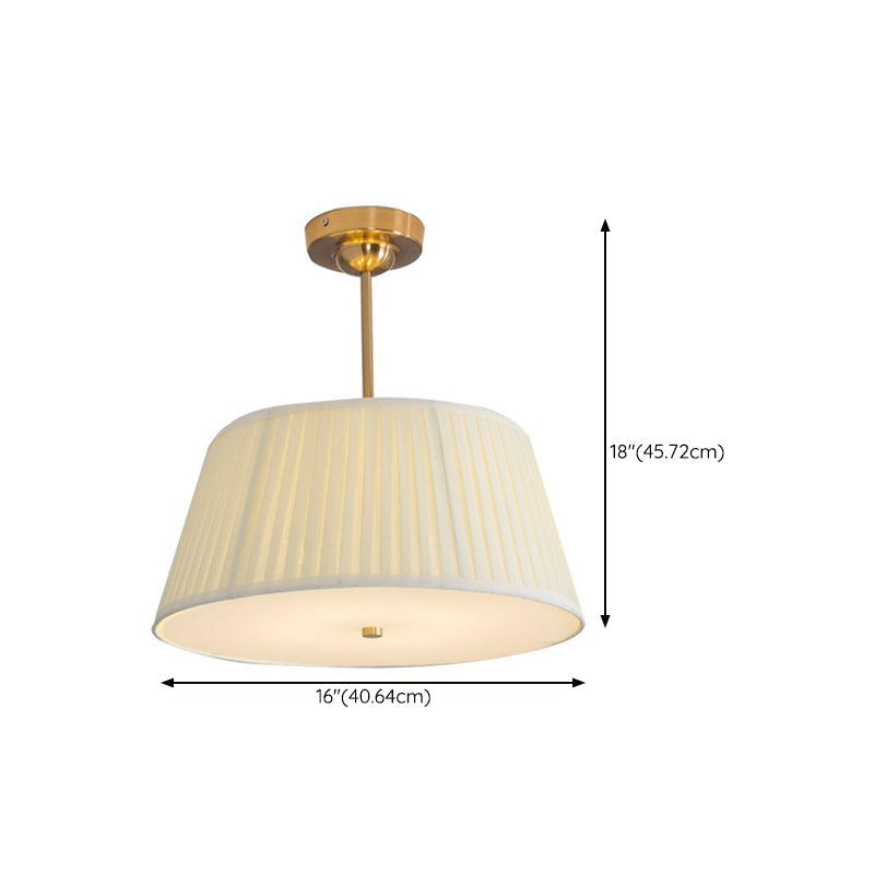 Drum Semi Flush Mount Chandelier Modern Fabric Semi Flush Light in Beige