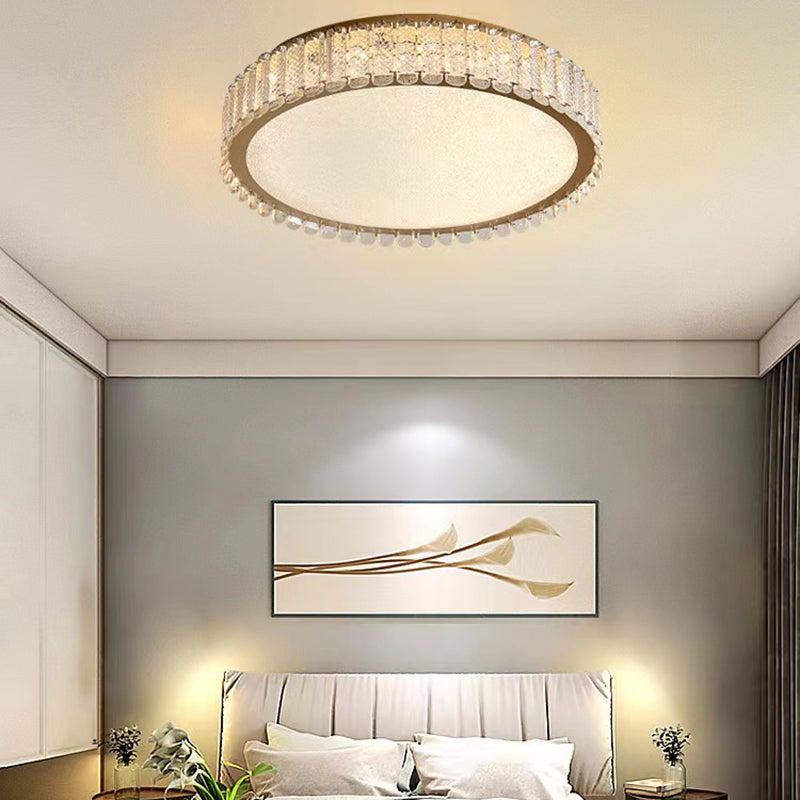 1-Light Drum Flush Ceiling Lights Modern Crystal Flush Light