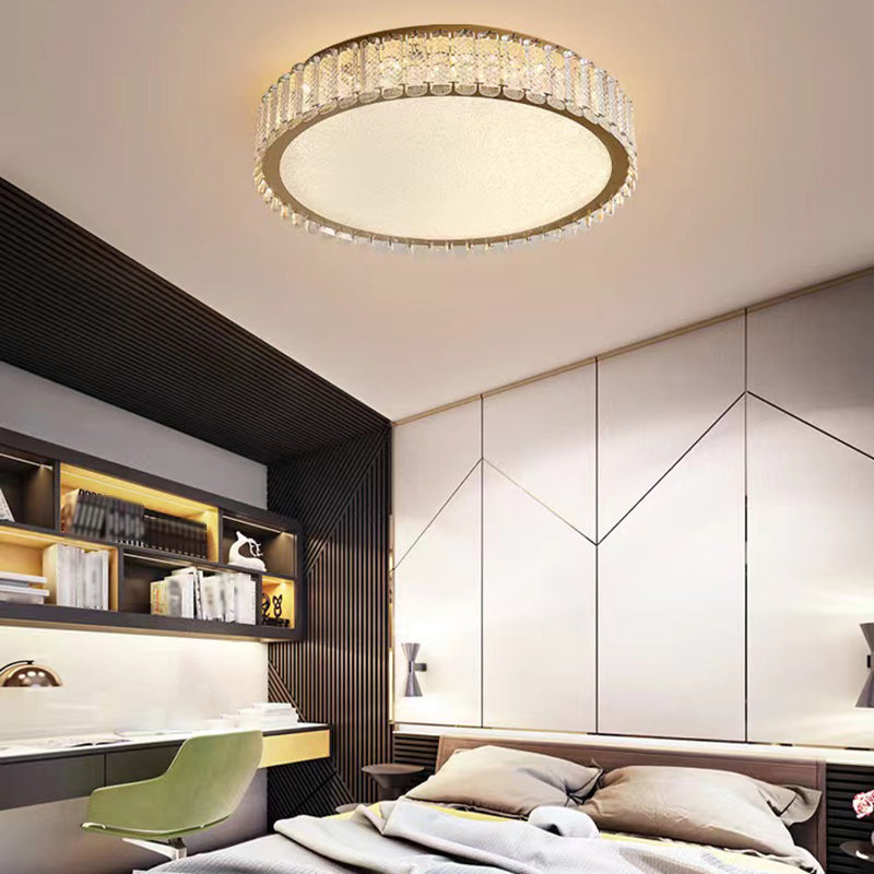 1-Light Drum Flush Ceiling Lights Modern Crystal Flush Light