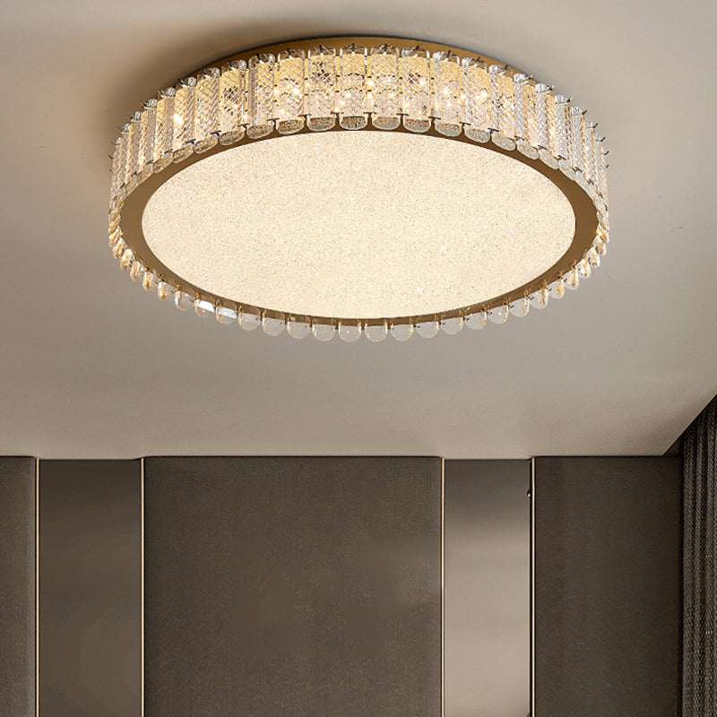 1-Light Drum Flush Ceiling Lights Modern Crystal Flush Light