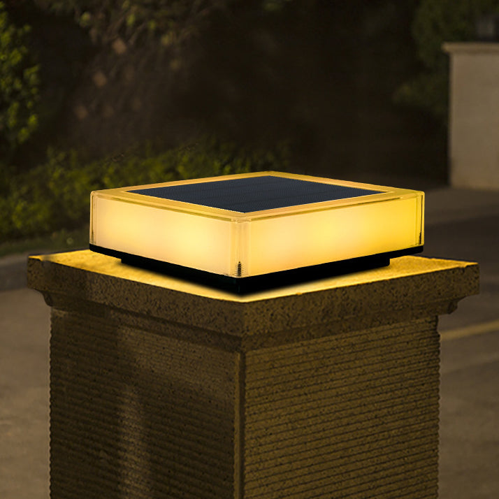 Solar Dimmable Outdoor Lights Square Pillar Lamp with Plastic Shade for Garden