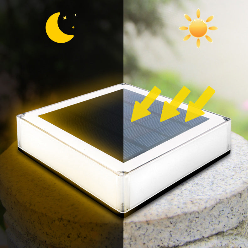 Solar Dimmable Outdoor Lights Square Pillar Lamp with Plastic Shade for Garden