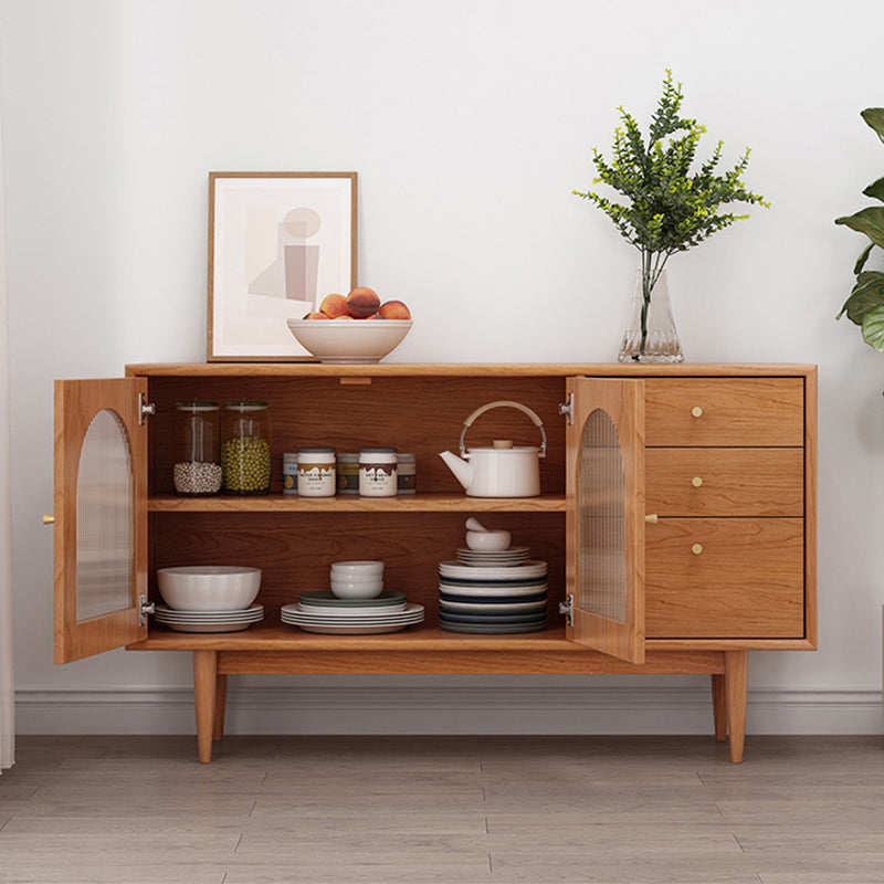 Modern Sideboard Buffet Pine Solid Wood 3 Drawers and 2 Doors Cabinets Buffet Sideboard