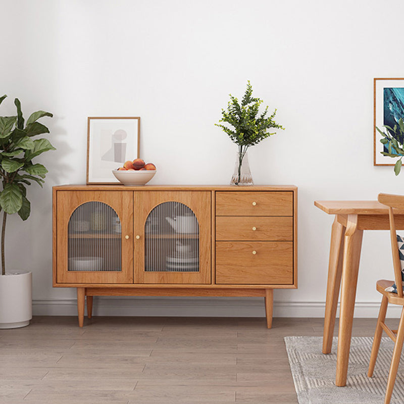 Modern Sideboard Buffet Pine Solid Wood 3 Drawers and 2 Doors Cabinets Buffet Sideboard