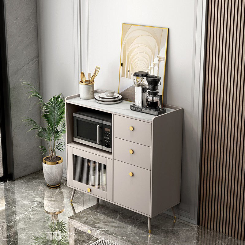 Modern Sintered Stone Sideboard 3-drawer Dining Server with Glass Door