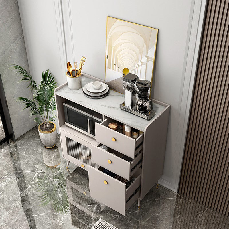 Modern Sintered Stone Sideboard 3-drawer Dining Server with Glass Door