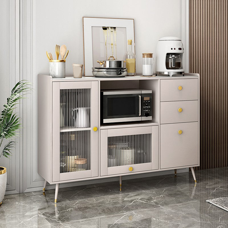 Modern Sintered Stone Sideboard 3-drawer Dining Server with Glass Door