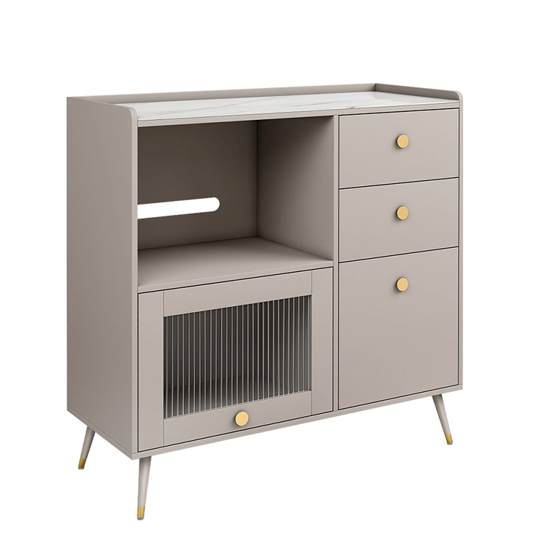 Modern Sintered Stone Sideboard 3-drawer Dining Server with Glass Door