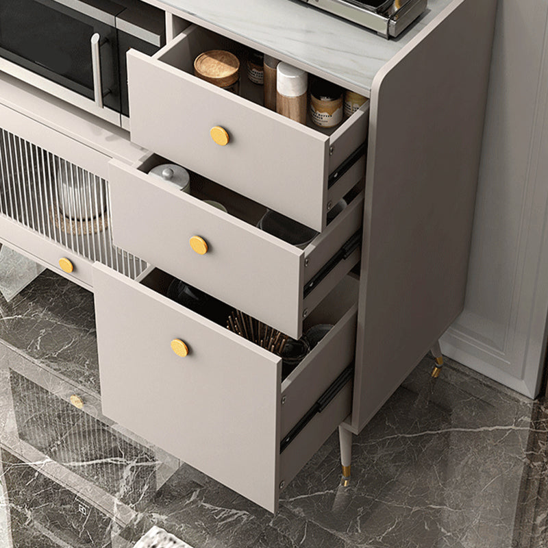 Modern Sintered Stone Sideboard 3-drawer Dining Server with Glass Door