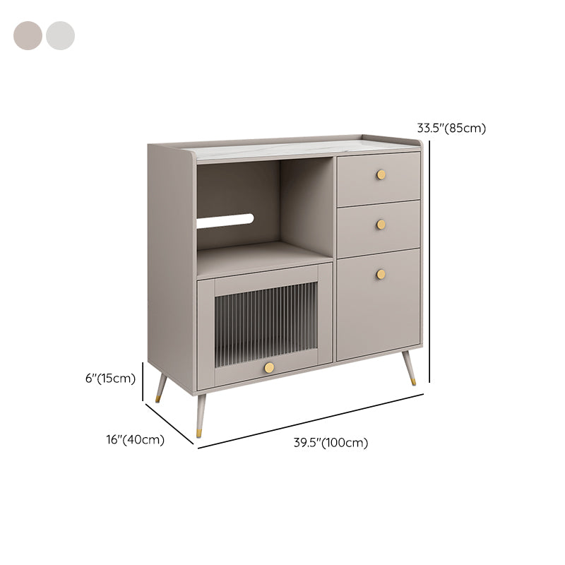 Modern Sintered Stone Sideboard 3-drawer Dining Server with Glass Door