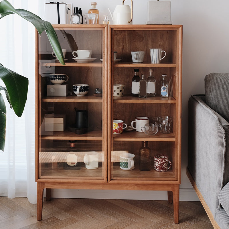 Modern 2 Door Dining Server 43.5"H Pine Solid Wood Sideboard with Glass Door