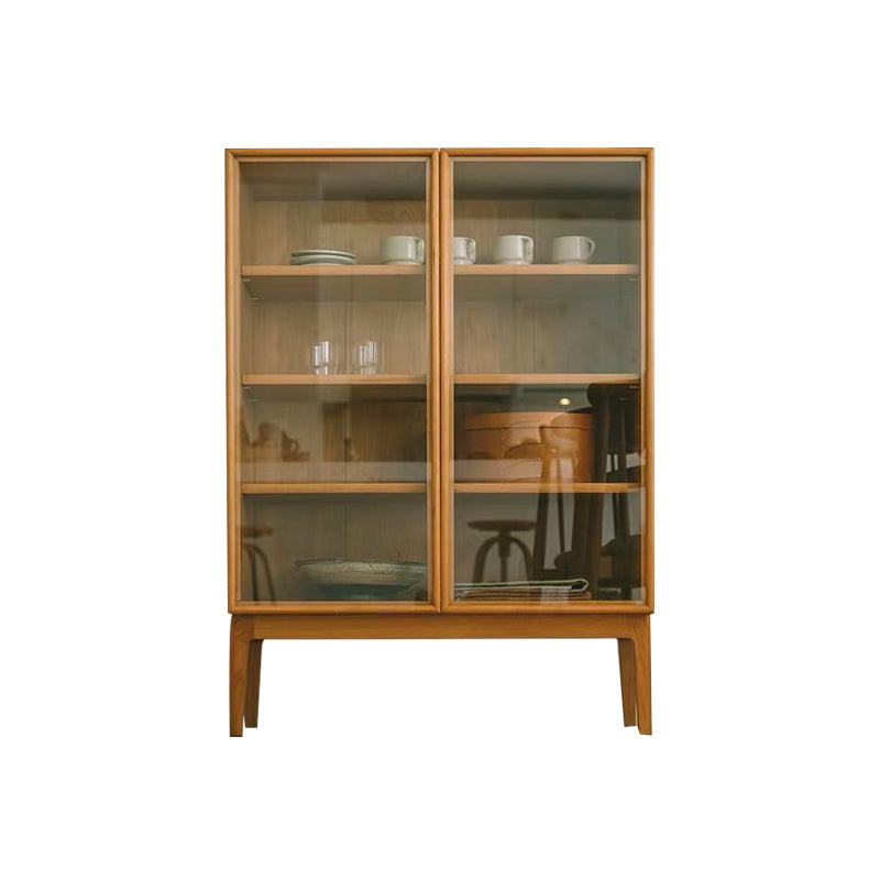 Modern 2 Door Dining Server 43.5"H Pine Solid Wood Sideboard with Glass Door