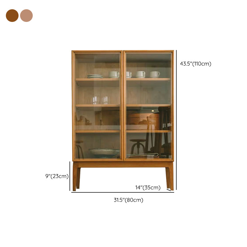 Modern 2 Door Dining Server 43.5"H Pine Solid Wood Sideboard with Glass Door