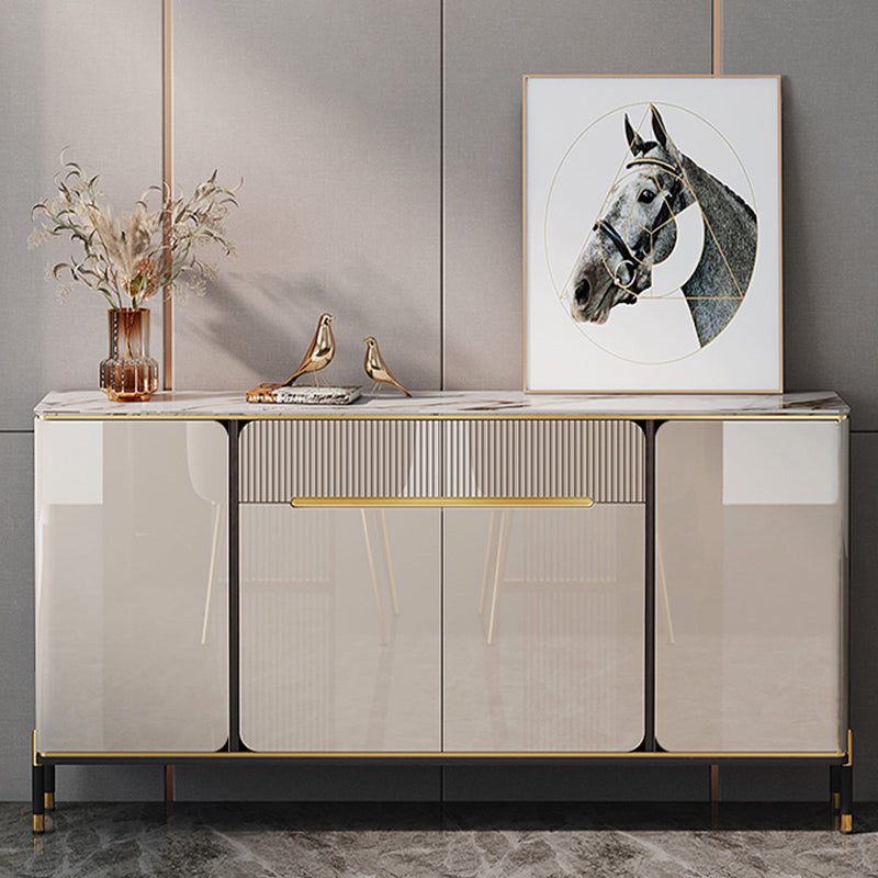 White Top Glam Buffet Sideboard Mirrored Cabinets 2-Drawer Dining Buffet