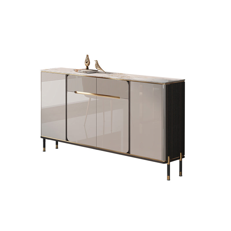 White Top Glam Buffet Sideboard Mirrored Cabinets 2-Drawer Dining Buffet