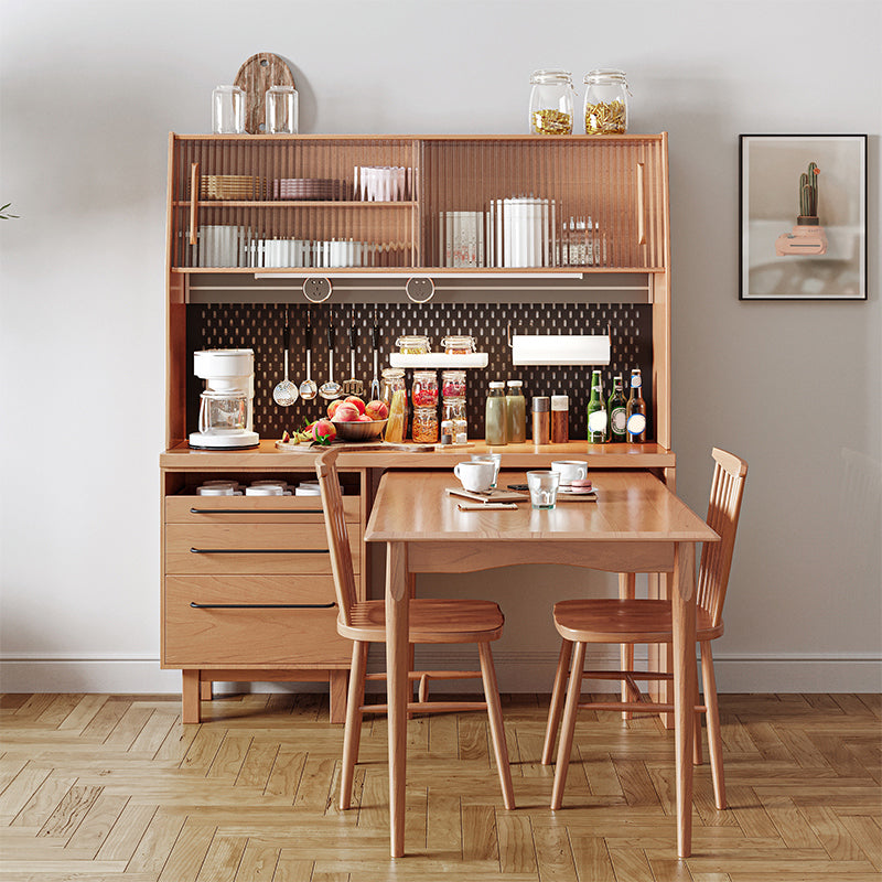 Drawer Dining Server Modern Pine Solid Wood Sideboard with Open Storage