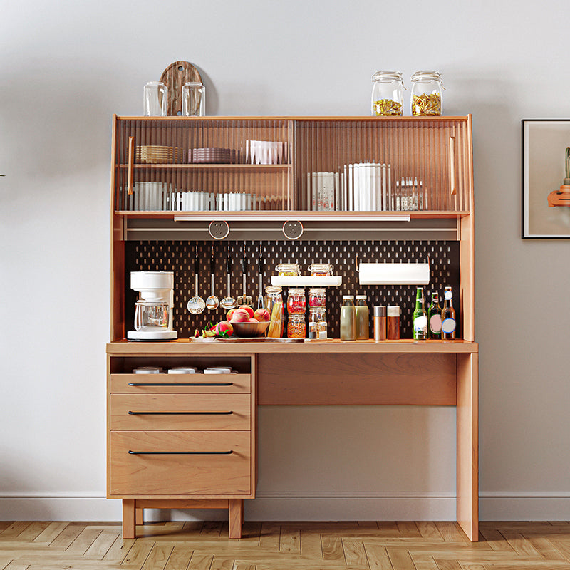 Drawer Dining Server Modern Pine Solid Wood Sideboard with Open Storage