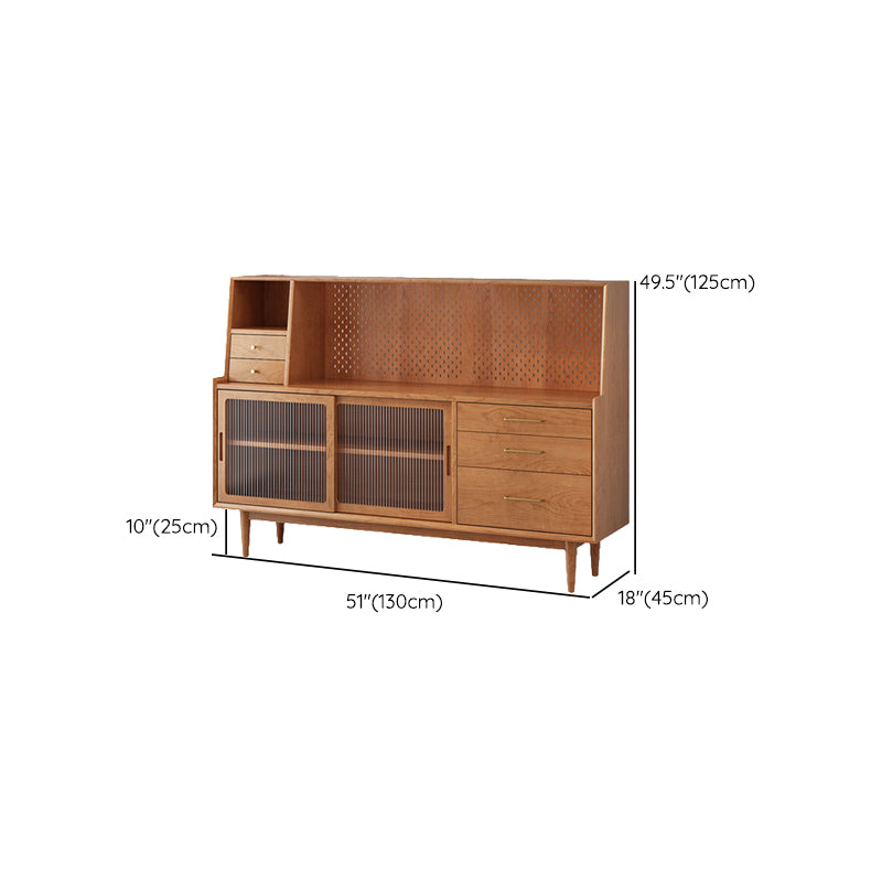 Modern 5 Drawers Buffet Stand Pine Solid Wood Sideboard Table with Glass Door