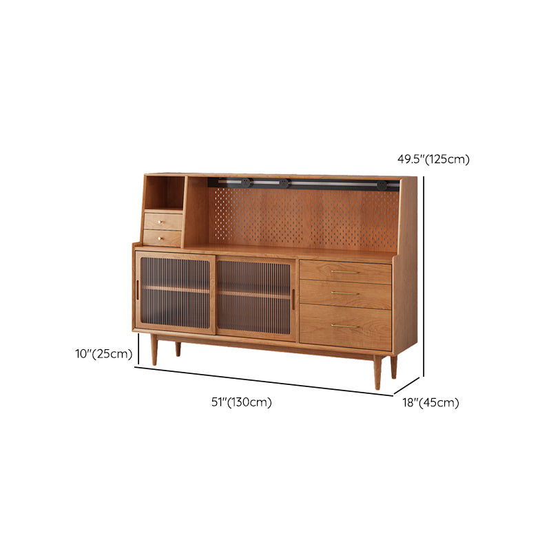 Modern 5 Drawers Buffet Stand Pine Solid Wood Sideboard Table with Glass Door