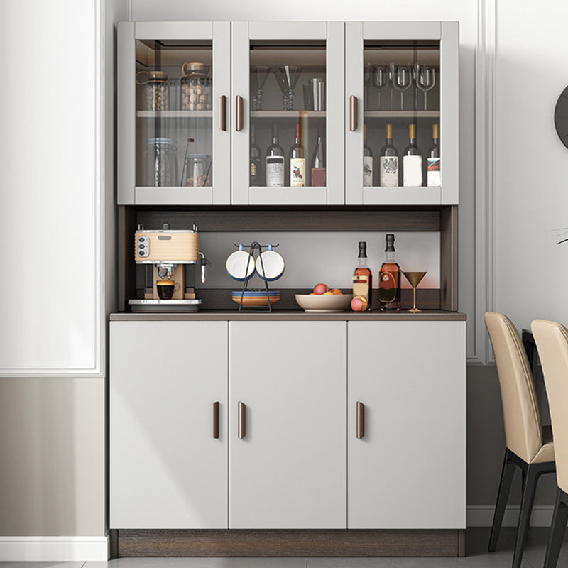 Gray Modern Sideboard Buffet Glass Doors Server for Living Room