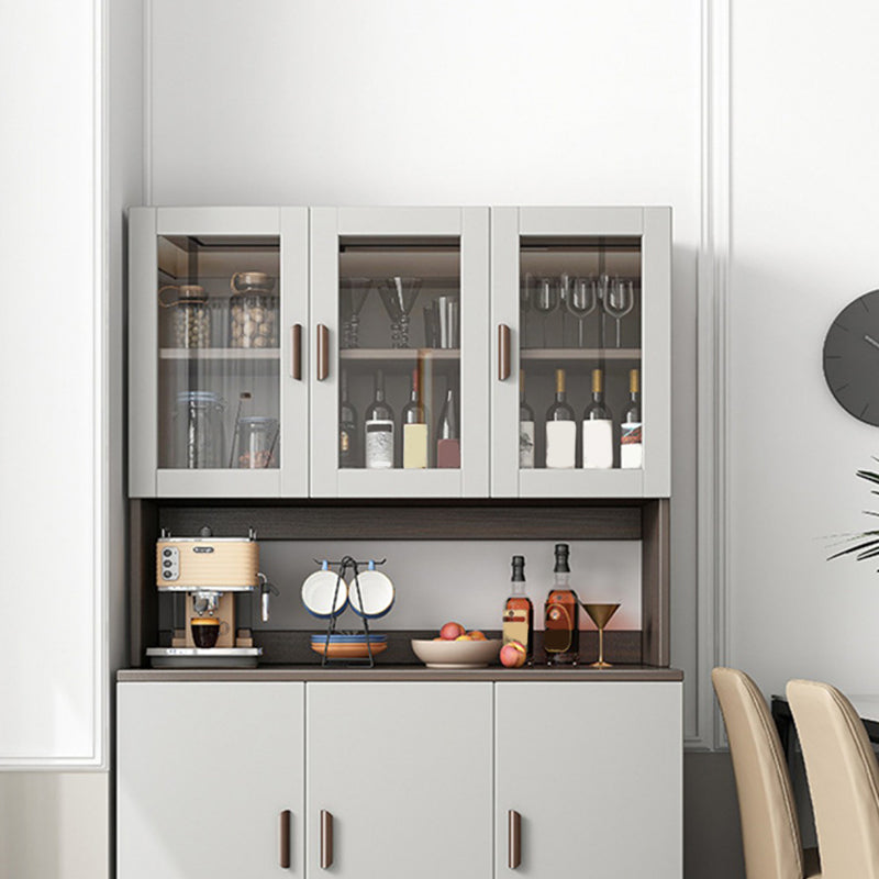 Gray Modern Sideboard Buffet Glass Doors Server for Living Room