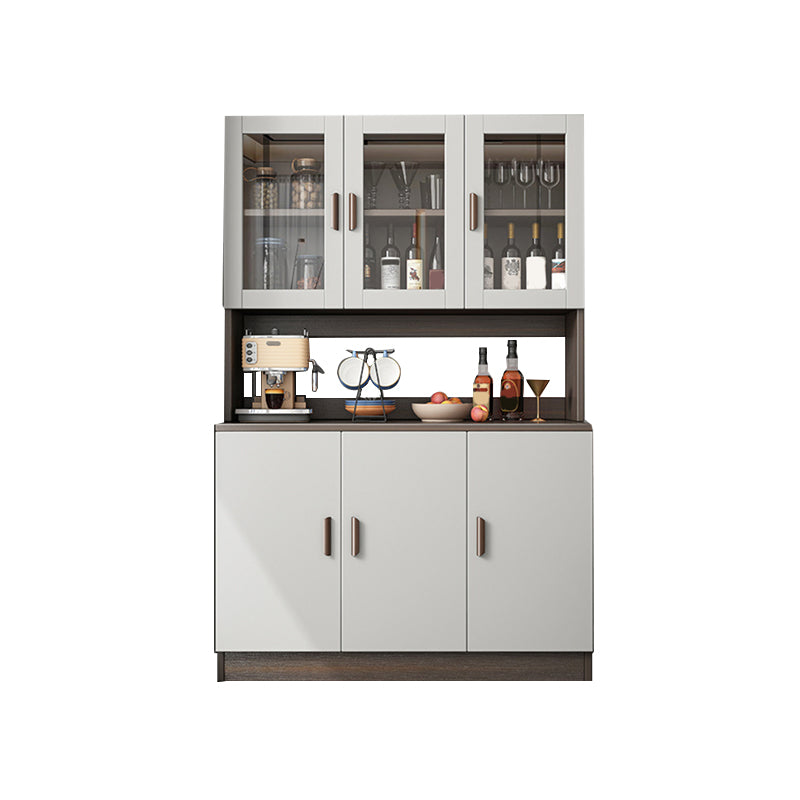 Gray Modern Sideboard Buffet Glass Doors Server for Living Room