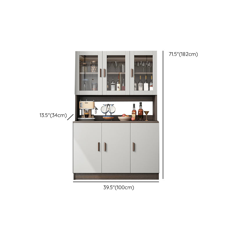 Gray Modern Sideboard Buffet Glass Doors Server for Living Room