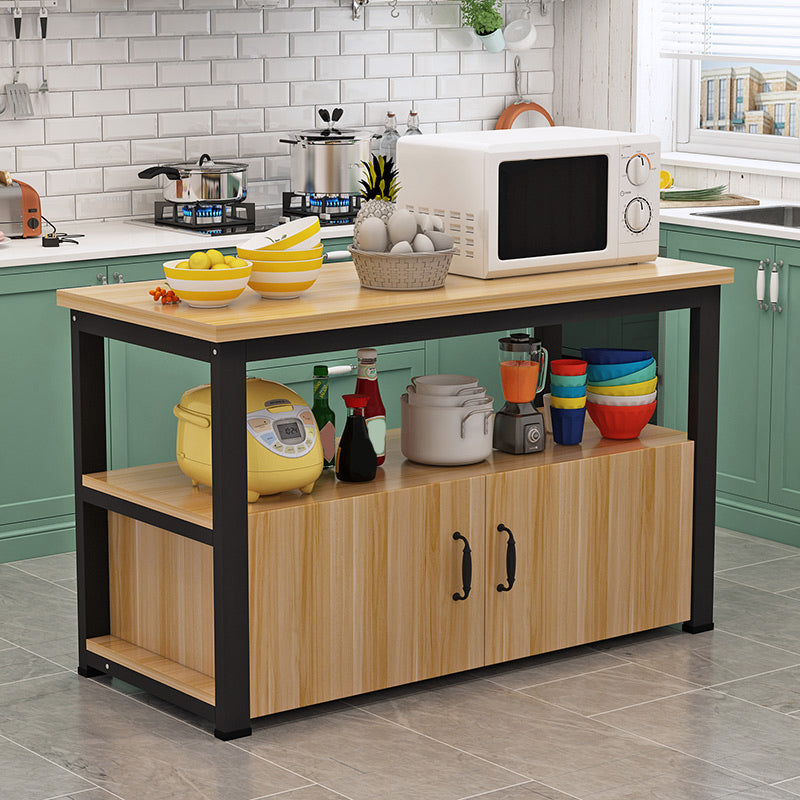 MDF and Steel Kitchen Table with Storage Cabinets Kitchen Cart with Black/White Base