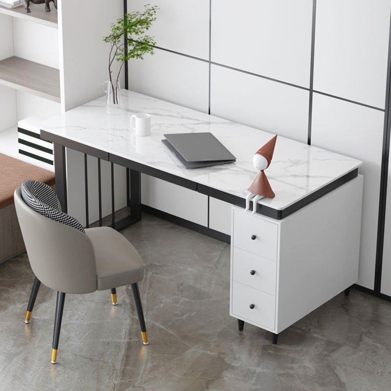 Modern Slate Top Office Desk Home White Writing Desk with Drawers