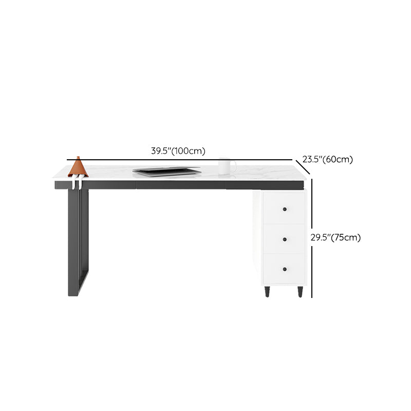 Modern Slate Top Office Desk Home White Writing Desk with Drawers