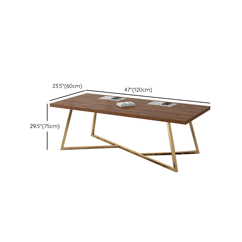 Contemporary Writing Desk Rectangular Gold Solid Wood Office Desk