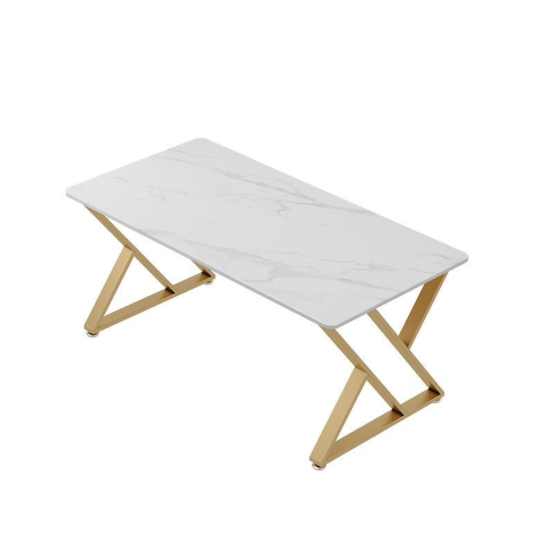 White Glam Writing Desk Rectangular Metal Office Desk for Office