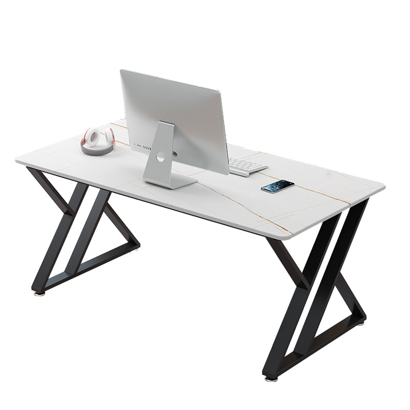 White Glam Writing Desk Rectangular Metal Office Desk for Office