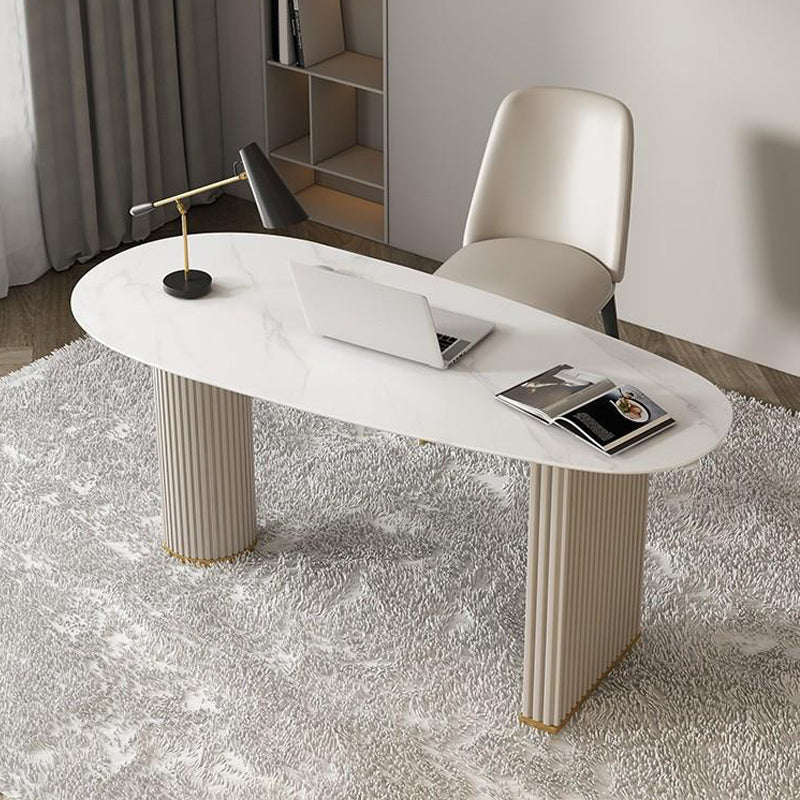 Glam White Office Desk Marble Oval Executive Desk for Bedroom