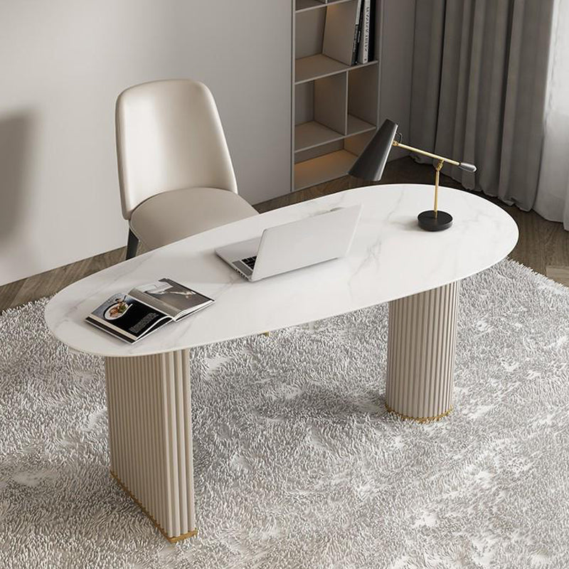 Glam White Office Desk Marble Oval Executive Desk for Bedroom