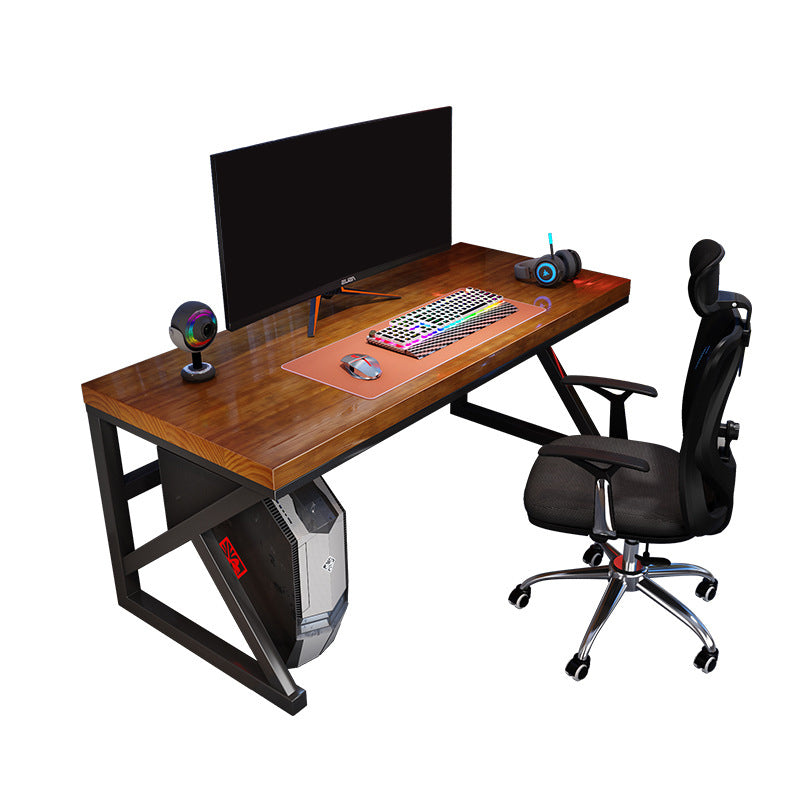 Solid Wood Industrial Gaming Desk Brown Rectangular Gaming Desk for Office