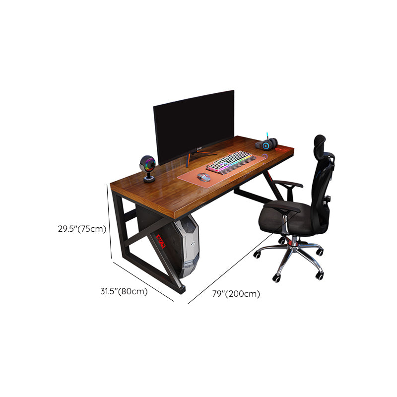 Solid Wood Industrial Gaming Desk Brown Rectangular Gaming Desk for Office