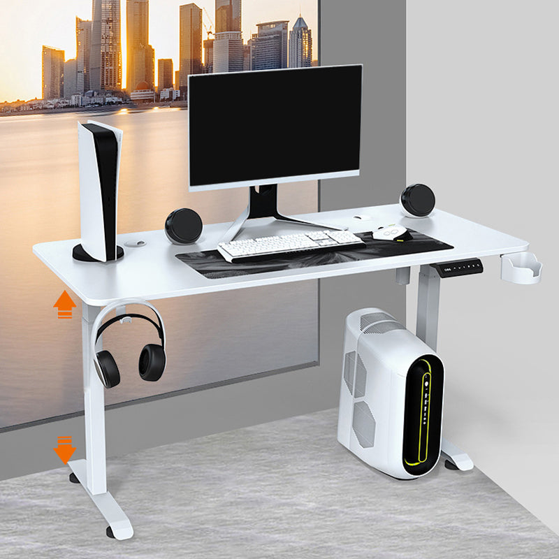 T-Shape Wooden White Gaming Desk Cable Management Contemporary Computer Desk for Bedroom