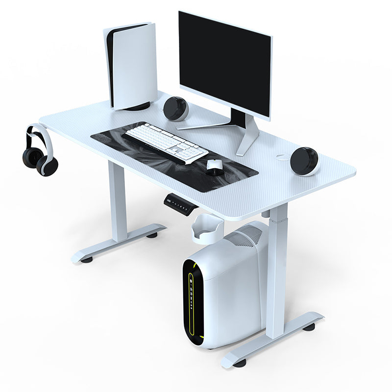 T-Shape Wooden White Gaming Desk Cable Management Contemporary Computer Desk for Bedroom