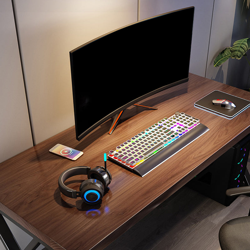 Pine and Iron Computer Desk Industrial Brown Office Desk Trestle