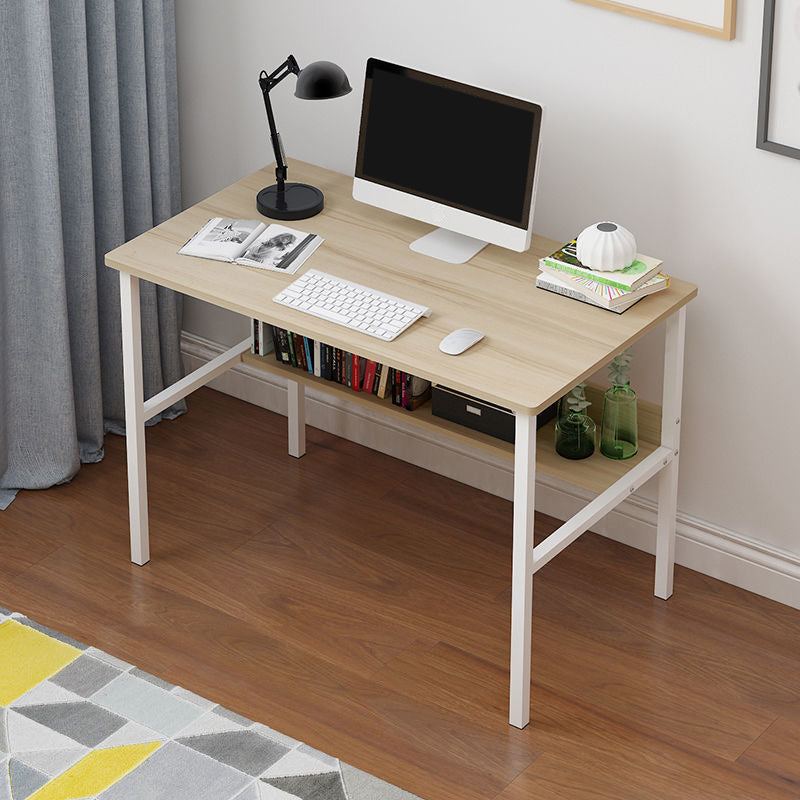 Wooden Rectangular Writing Desk Bedroom Office Desk with Metal Legs