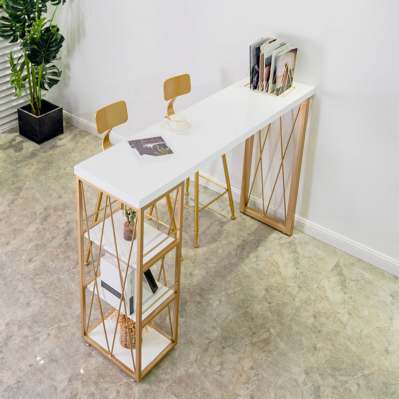 Modern Bar-height Table White Faux Marble Top Pub Table with 3 Shelve