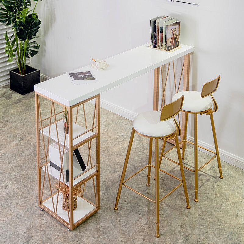 Modern Bar-height Table White Faux Marble Top Pub Table with 3 Shelve