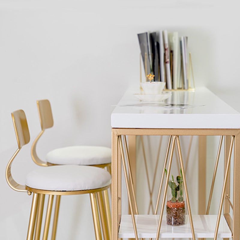 Modern Bar-height Table White Faux Marble Top Pub Table with 3 Shelve