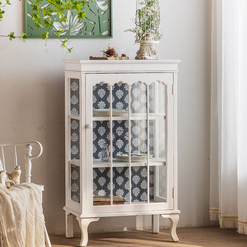 Traditional Curio Cabinet Wood Buffet Cabinet with Glass Door for Living Room