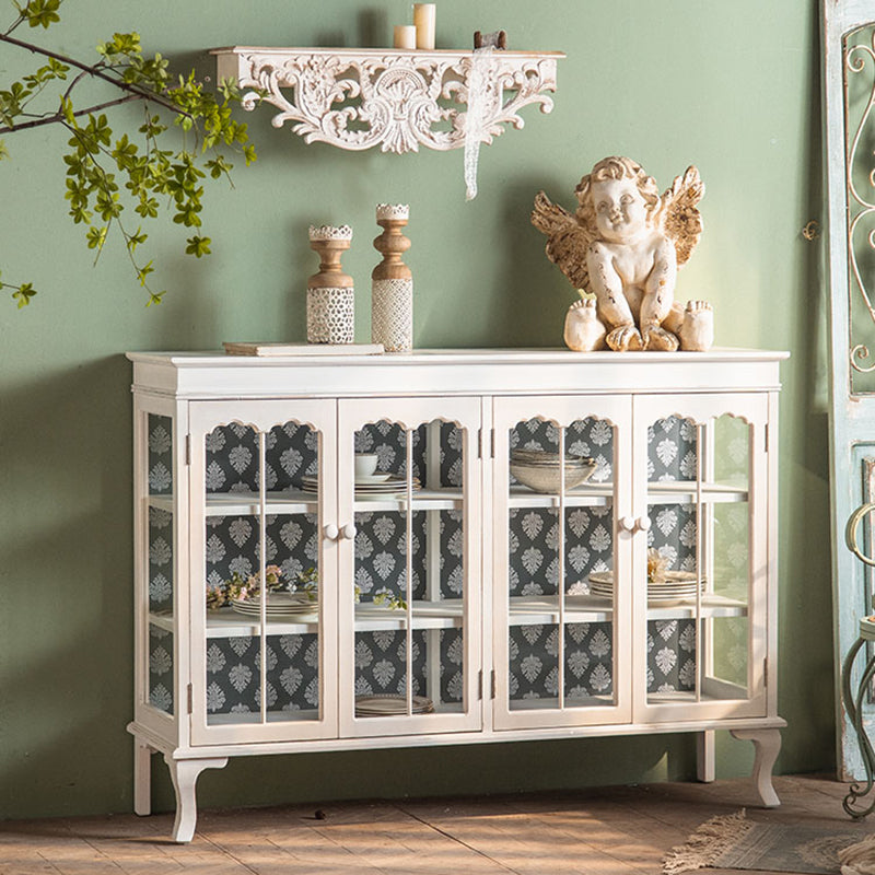 Traditional Curio Cabinet Wood Buffet Cabinet with Glass Door for Living Room