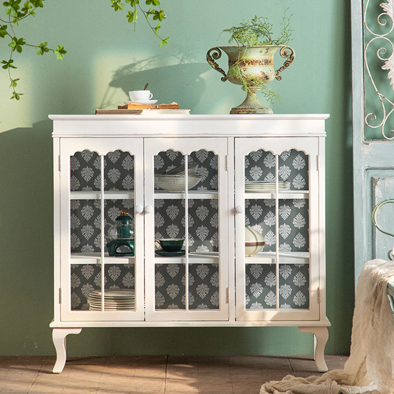 Traditional Curio Cabinet Wood Buffet Cabinet with Glass Door for Living Room